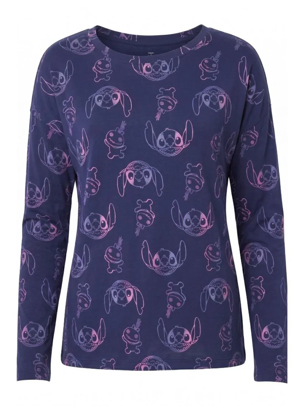 Disney Lilo & Stitch Juniors Pajama Set Long Sleeve Top Shorts Blue NWT Large